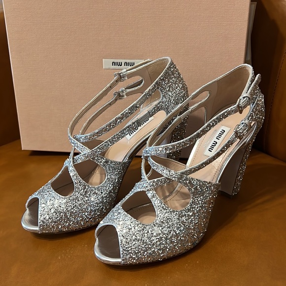 Authentic MIU MIU glittery sandals heels size 38.5 - Picture 3 of 10